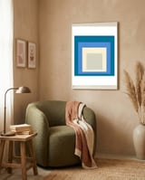 JOSEF ALBERS - HOMAGE TO THE SQUARE: BLUE WHITE GREY framed in a tender room thumbnail
