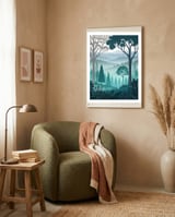 Vibrant Silhouettes in the Misty Teal Highlands framed in a tender room thumbnail