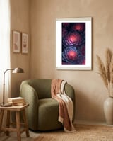 Ethereal Neon Blooms: Intricate 3D Floral Fractal Art framed in a tender room thumbnail