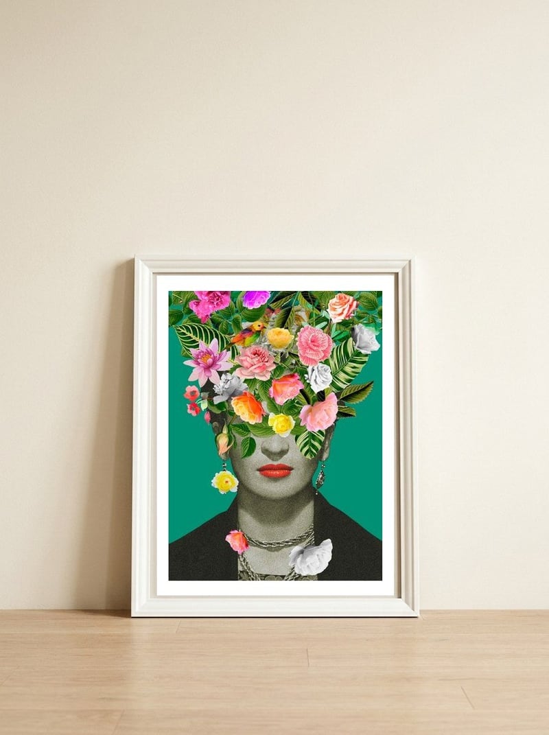 Frida Floral — framed, leaning against the wall
