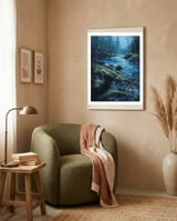 The Cerulean Current: A Whispering Flow Through the Moss framed in a tender room thumbnail