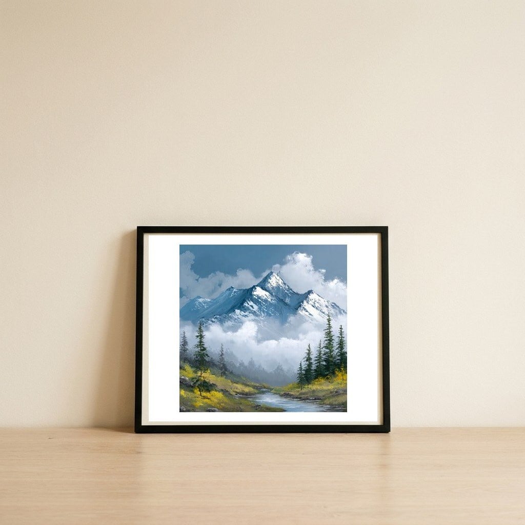 majestic-peaks-in-morning-mist-1 — framed, leaning against the wall