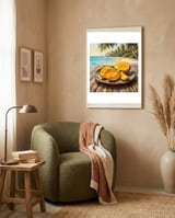 Tropical Mango Beach Oil Painting  framed in a tender room thumbnail