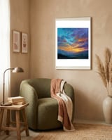 Ethereal Alpine Sunset Over Distant Peaks framed in a tender room thumbnail