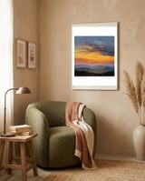 Vibrant Golden Hour Horizon Over Distant Mountain Ridges framed in a tender room thumbnail