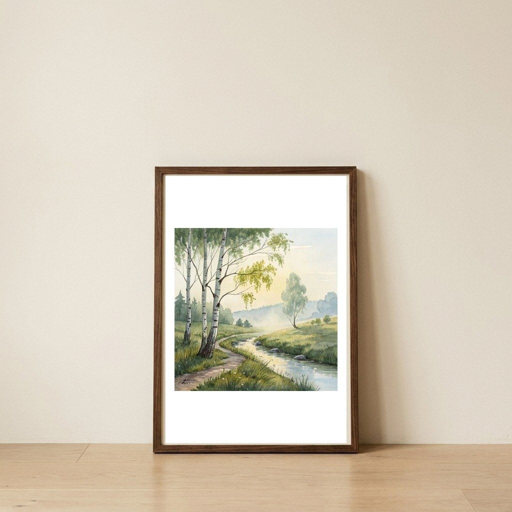 birch-grove-serenity-a-meadow-wildflower-path-2 — framed, leaning against the wall