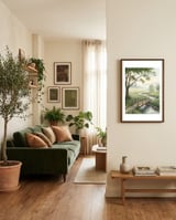 the-quiet-crossing-a-peaceful-meadow-bridge-1 framed in a grounding room thumbnail