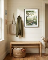 the-quiet-crossing-a-peaceful-meadow-bridge-1 framed in a relaxed room thumbnail