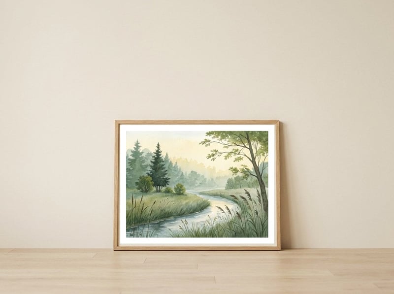 misty-morning-riverbank-a-woodland-sanctuary-1 — framed, leaning against the wall