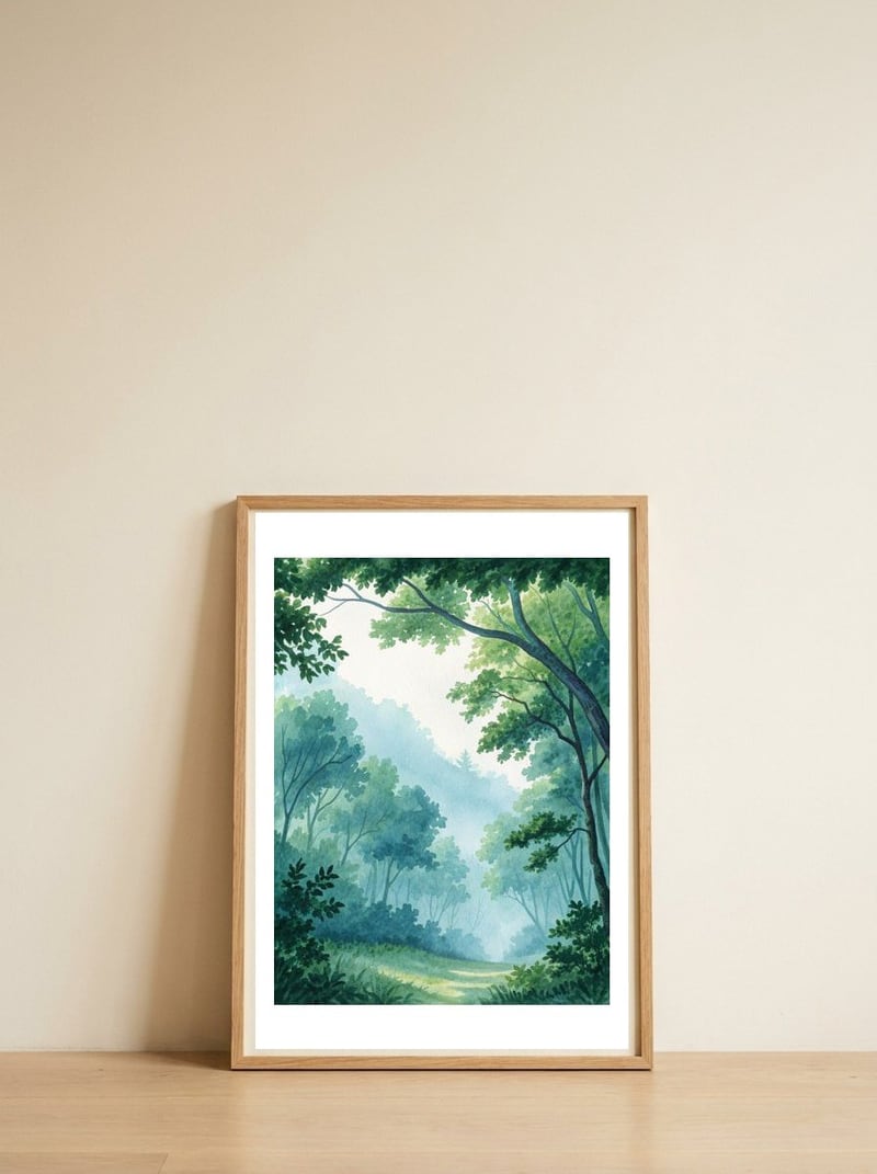 misty-forest-canopy-1 — framed, leaning against the wall