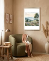 Serene Mountain Meadow Watercolor Landscape framed in a tender room thumbnail