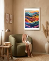 Jewel-Toned Abstract Mountain Landscape Wall Art framed in a tender room thumbnail