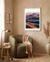 Colorful Abstract Mountain Dunes Art Print framed in a tender room thumbnail