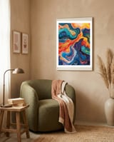 Vibrant Fluid Acrylic Pour Abstract Art framed in a tender room thumbnail
