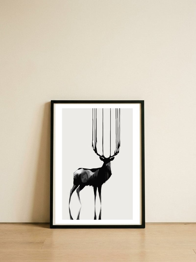 Deer — framed, leaning against the wall