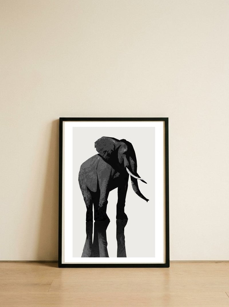 Elephant — framed, leaning against the wall