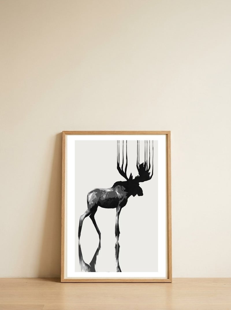 Moose — framed, leaning against the wall