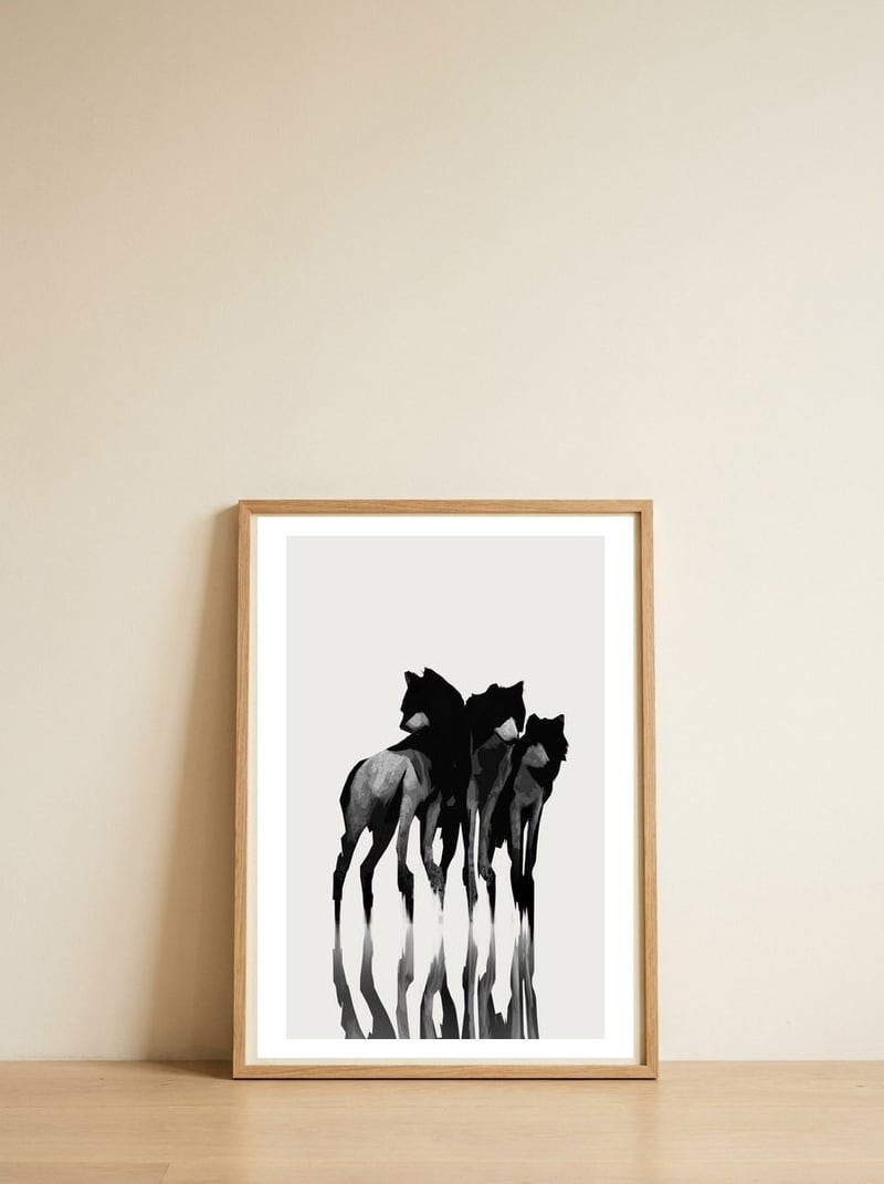 Wolf — framed, leaning against the wall