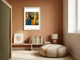 Blue And Gold Macaw Parrot Close Up Portrait framed in a gentle room thumbnail