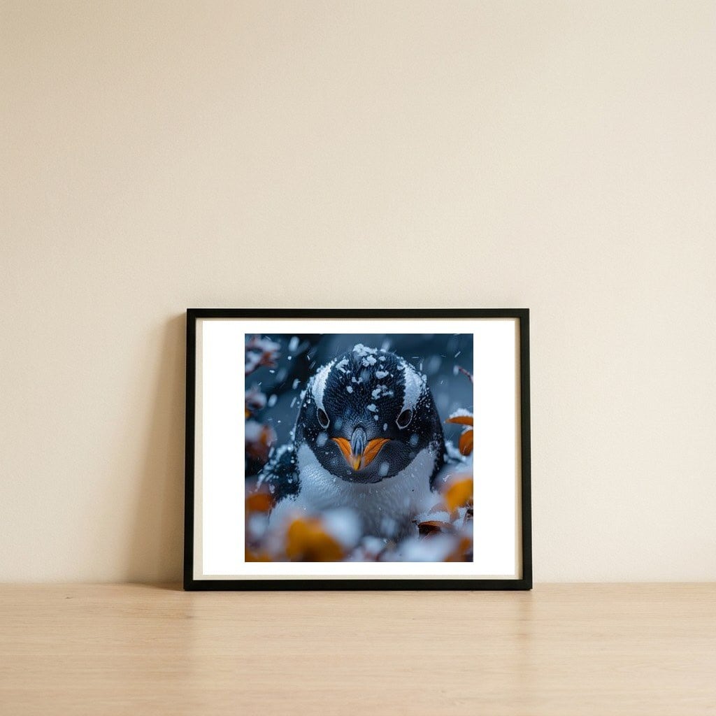 close-up-of-a-gentoo-penguin-in-the-snow-1 — framed, leaning against the wall