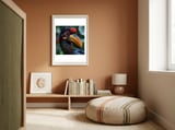 Close Up Of Helmeted Hornbill Bird In Rain framed in a gentle room thumbnail