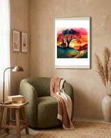 Watercolor Folk Art Sunset framed in a tender room thumbnail