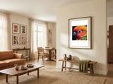 close-up-sun-conure-parrot-eye-feathers-1 framed in a grounding room thumbnail