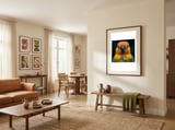 close-up-sun-conure-parrot-portrait-eyes-1 framed in a grounding room thumbnail