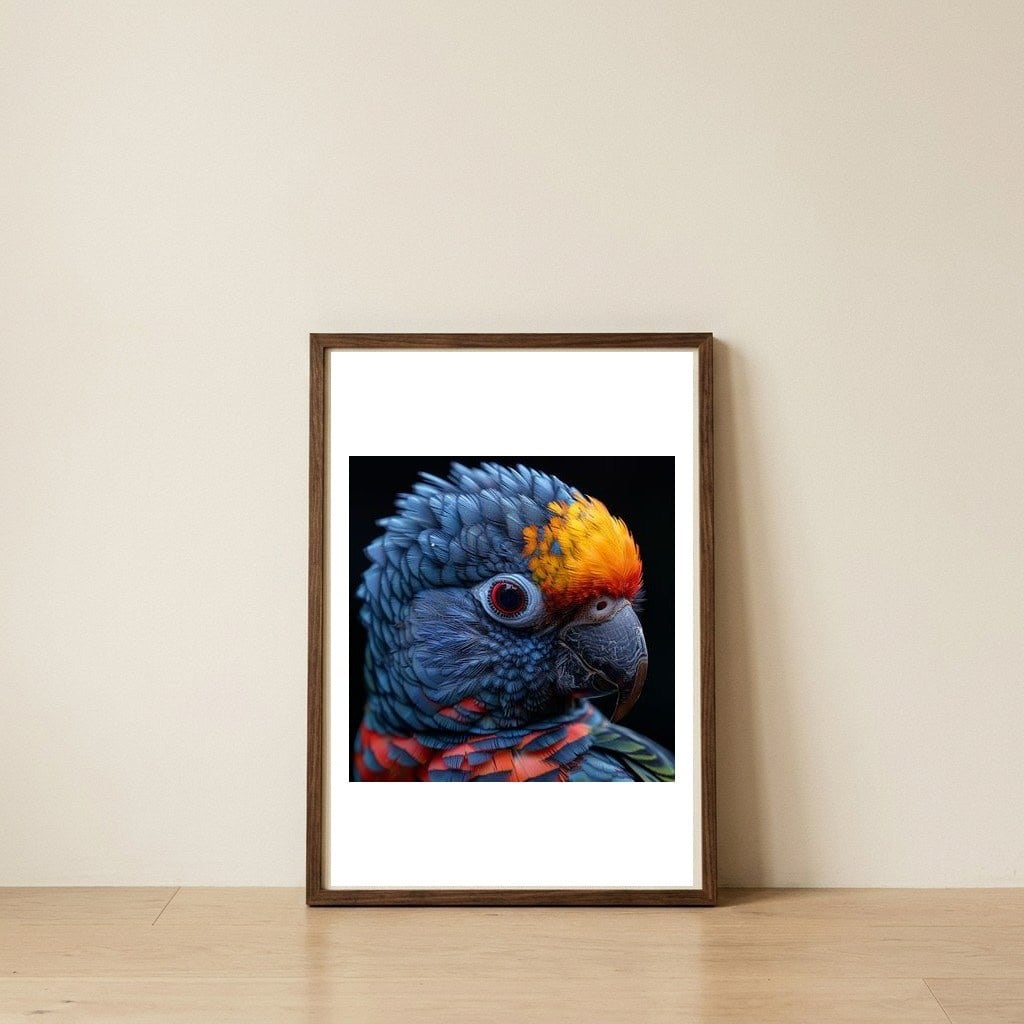 close-up-vibrant-parrot-eye-1 — framed, leaning against the wall