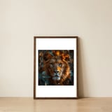 close-up-majestic-lion-face-amidst-foliage-1 — framed, leaning against the wall thumbnail