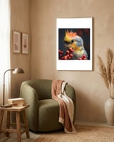 close-up-of-a-cockatiel-parrot-with-orange-crest-1 framed in a tender room thumbnail