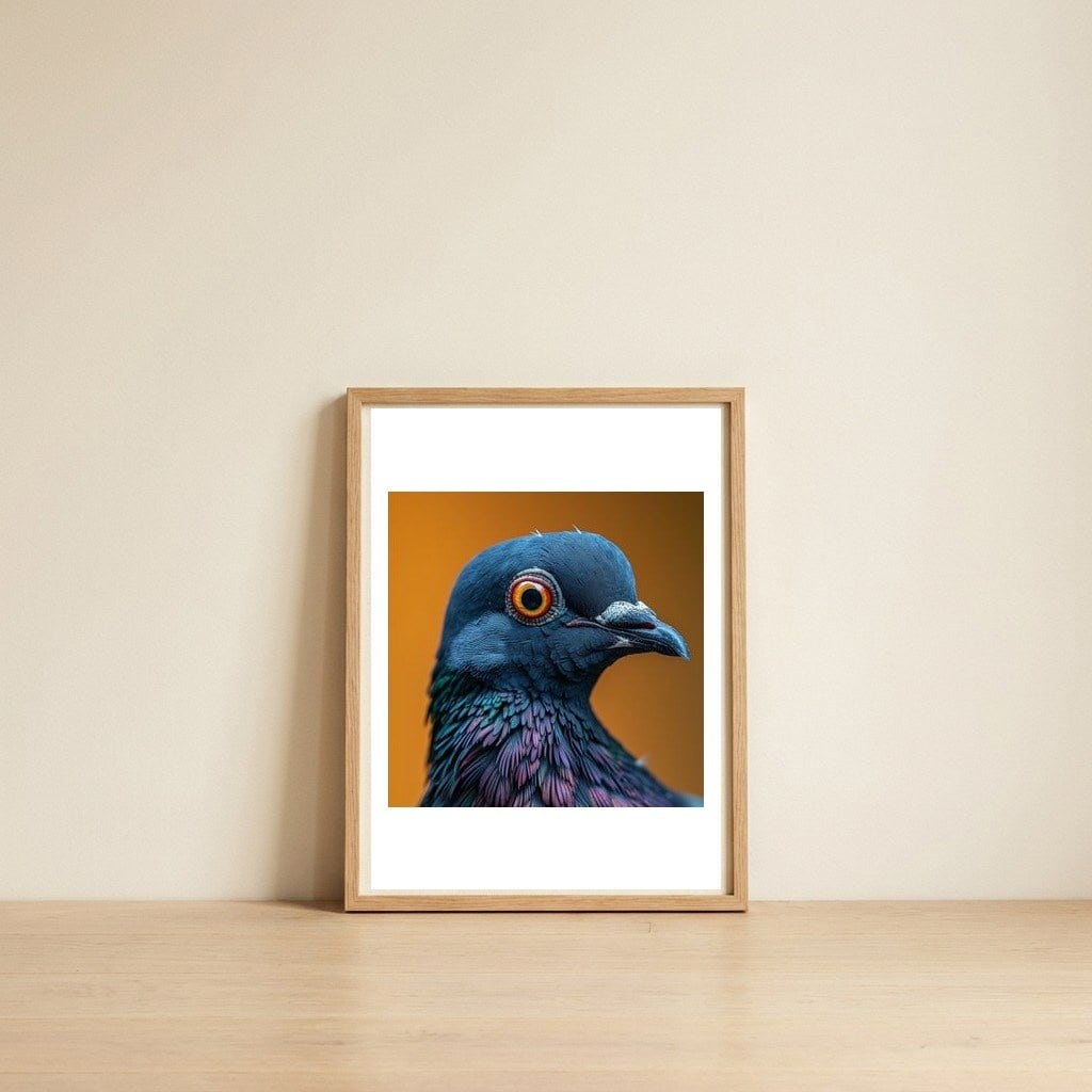 close-up-of-a-pigeons-head-and-neck-2 — framed, leaning against the wall