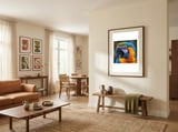 close-up-portrait-of-a-blue-and-gold-macaw-parrot-1 framed in a grounding room thumbnail