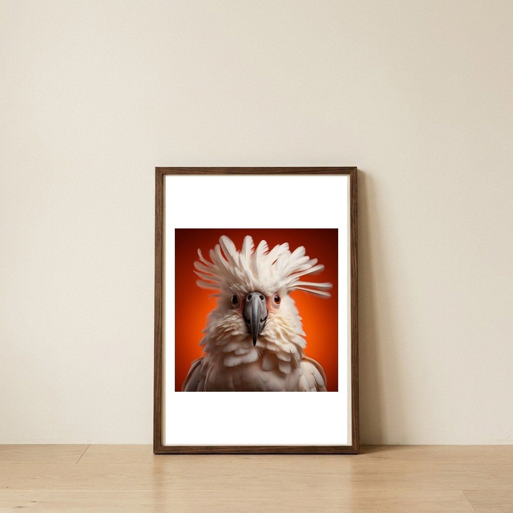 close-up-portrait-of-a-white-cockatoo-parrot-1 — framed, leaning against the wall