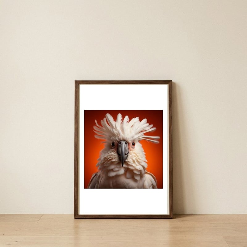 close-up-portrait-of-a-white-cockatoo-parrot-1 — framed, leaning against the wall