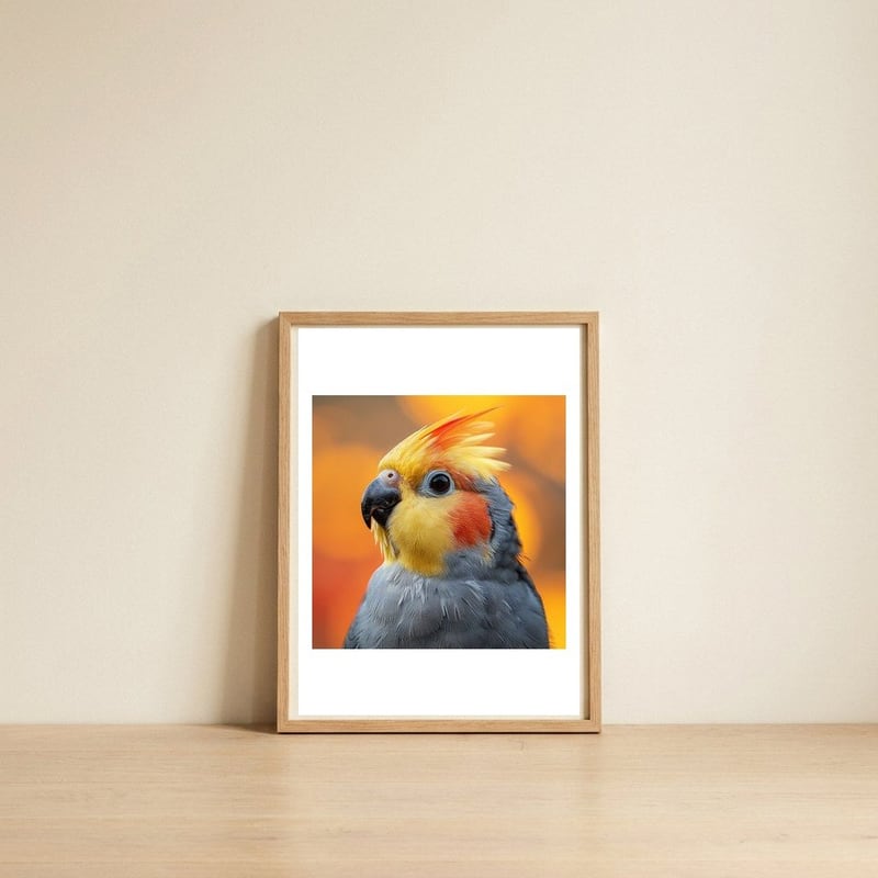 cockatiel-parrot-close-up-1 — framed, leaning against the wall