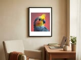 cockatiel-parrot-head-close-up-portrait-1 framed in a focused room thumbnail