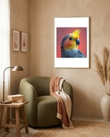 cockatiel-parrot-head-close-up-portrait-1 framed in a tender room thumbnail