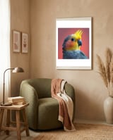 cockatiel-parrot-head-close-up-portrait-1 framed in a tender room thumbnail