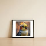 cockatiel-parrot-portrait-with-orange-cheeks-1 — framed, leaning against the wall thumbnail