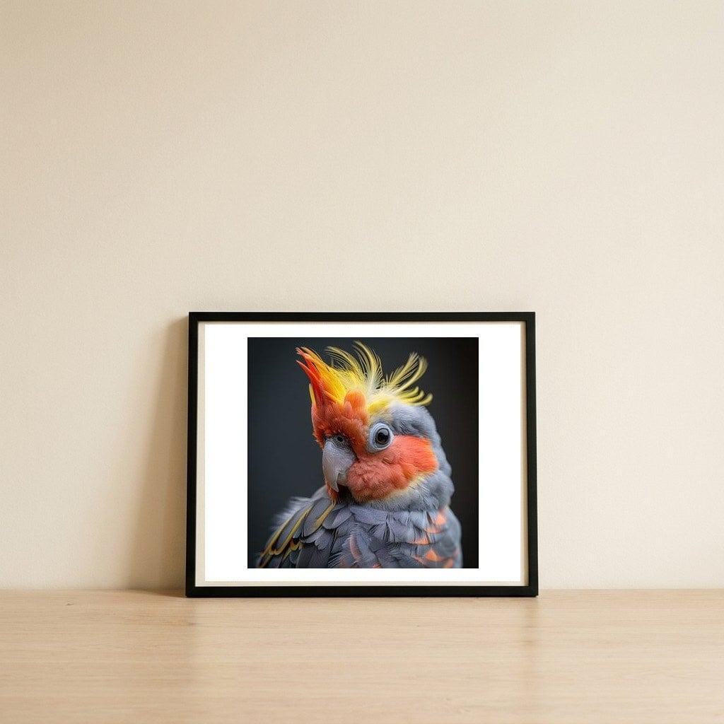 cute-cockatoo-bird-portrait-colorful-crest-1 — framed, leaning against the wall