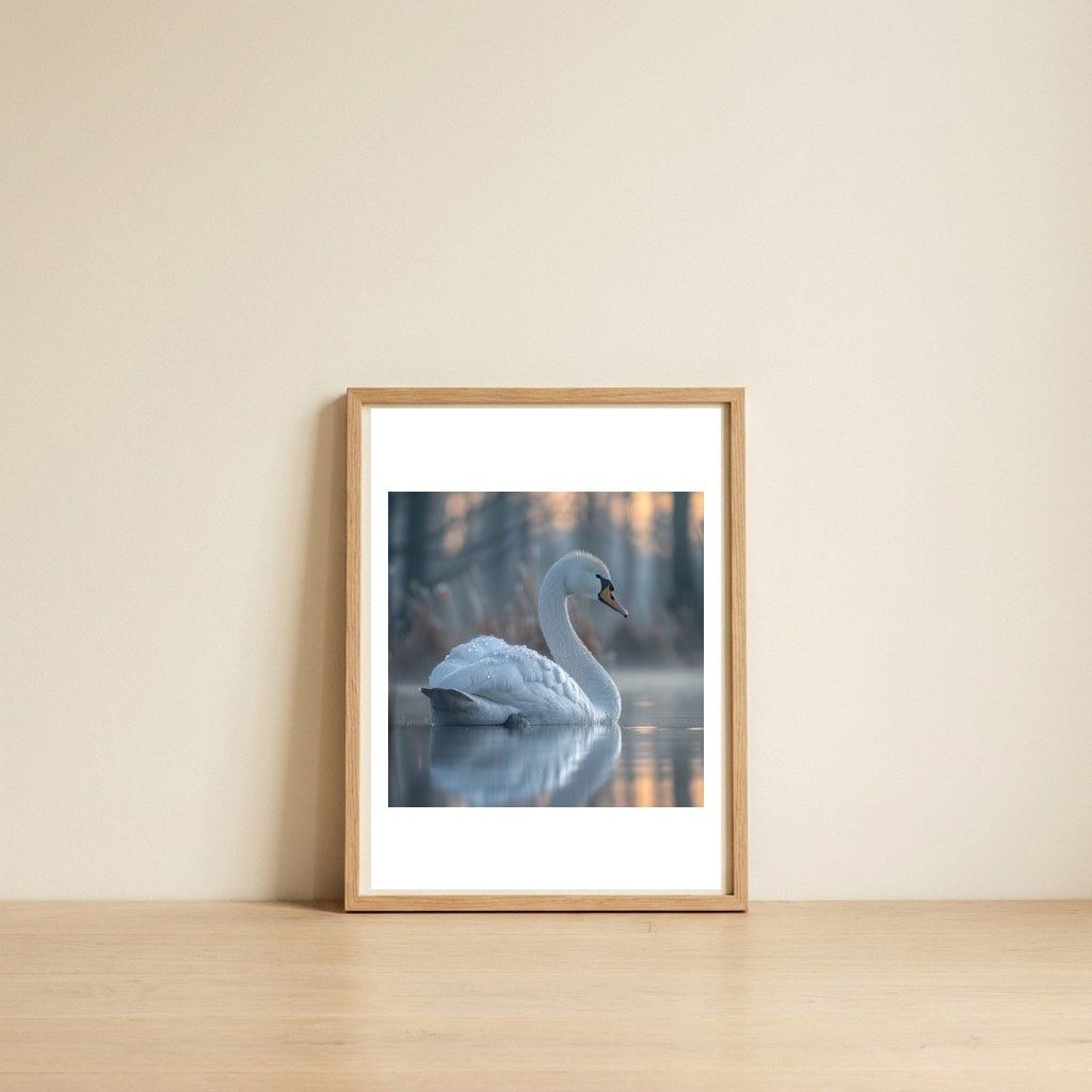 graceful-swan-floating-on-calm-water-1 — framed, leaning against the wall