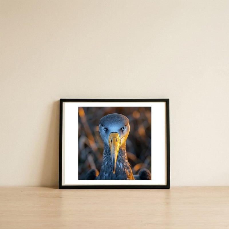 great-blue-heron-closeup-dramatic-portrait-1 — framed, leaning against the wall
