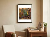 green-parrot-perched-on-a-branch-with-berries-1 framed in a focused room thumbnail