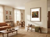 green-parrot-perched-on-a-branch-with-berries-1 framed in a grounding room thumbnail