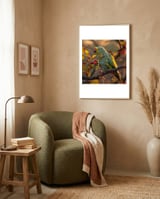 green-parrot-perched-on-a-branch-with-berries-1 framed in a tender room thumbnail
