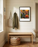 hummingbird-hovering-near-orange-flowers-1 framed in a relaxed room thumbnail