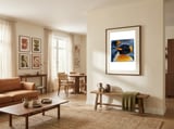 king-penguin-close-up-in-snowfall-1 framed in a grounding room thumbnail