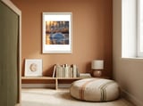 Majestic Swan Gliding On Water At Sunset framed in a gentle room thumbnail