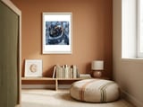 Penguin In Snow Falling Close Up Portrait framed in a gentle room thumbnail